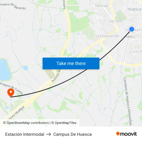 Estación Intermodal to Campus De Huesca map