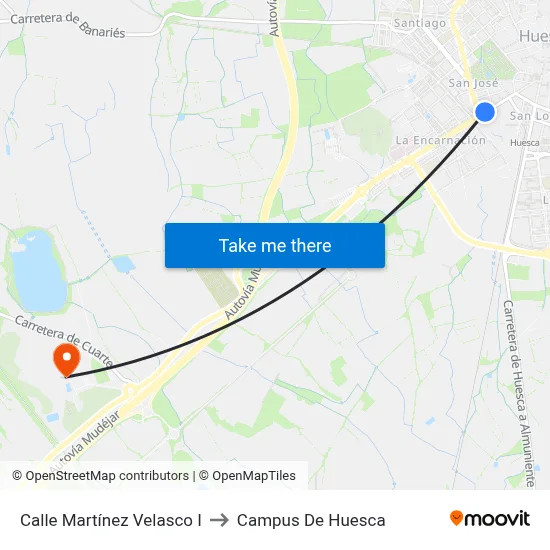Calle Martínez Velasco I to Campus De Huesca map
