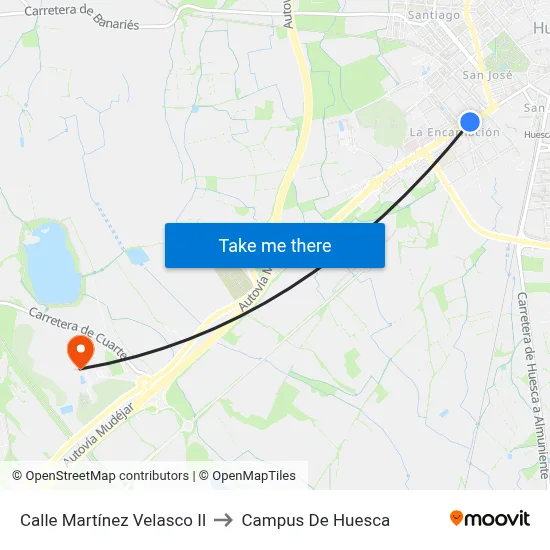 Calle Martínez Velasco II to Campus De Huesca map