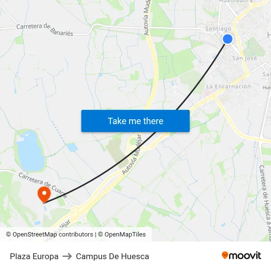 Plaza Europa to Campus De Huesca map