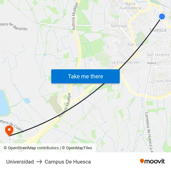 Universidad to Campus De Huesca map