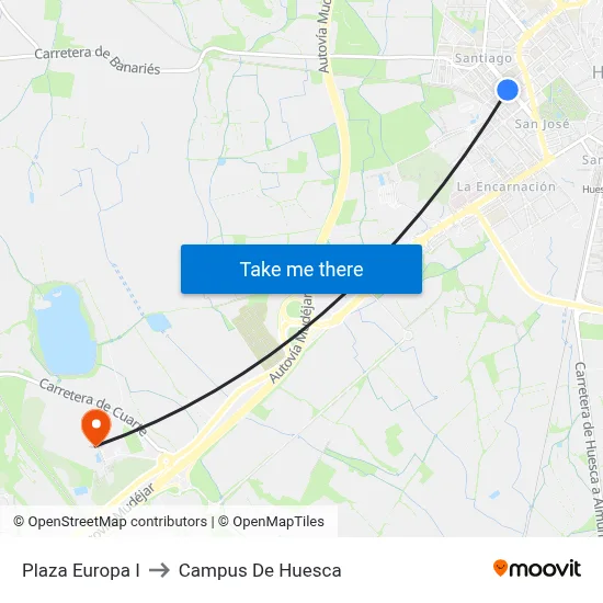 Plaza Europa I to Campus De Huesca map