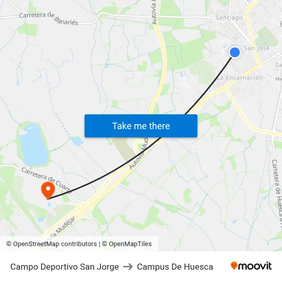 Campo Deportivo San Jorge to Campus De Huesca map