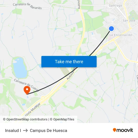 Insalud I to Campus De Huesca map