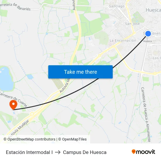 Estación Intermodal I to Campus De Huesca map