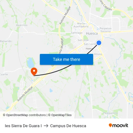 Ies Sierra De Guara I to Campus De Huesca map
