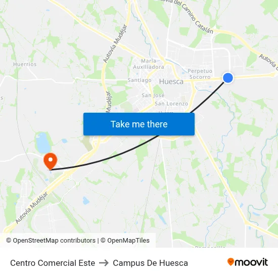 Centro Comercial Este to Campus De Huesca map