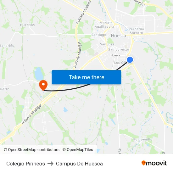 Colegio Pirineos to Campus De Huesca map
