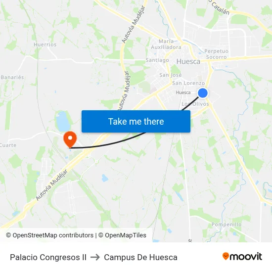 Palacio Congresos II to Campus De Huesca map