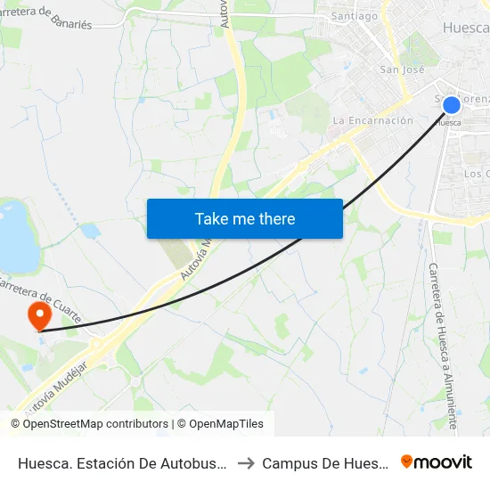 Huesca. Estación De Autobuses to Campus De Huesca map