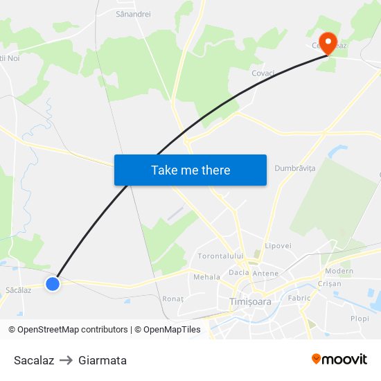 Sacalaz to Giarmata map