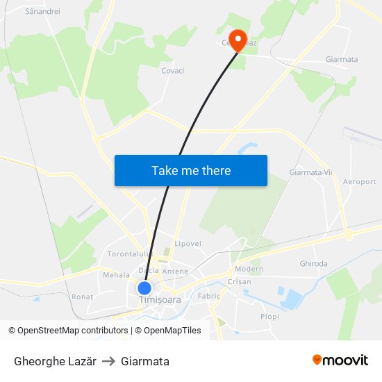Gheorghe Lazăr to Giarmata map