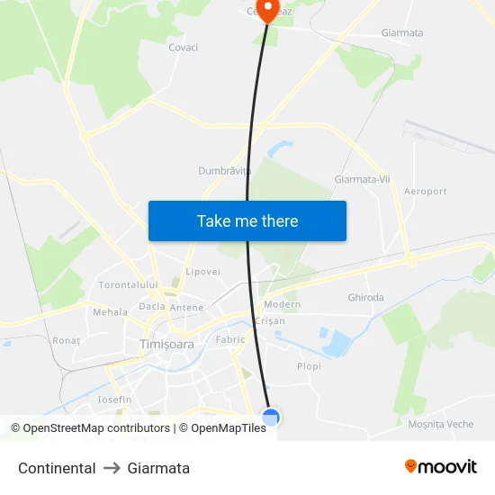 Continental to Giarmata map