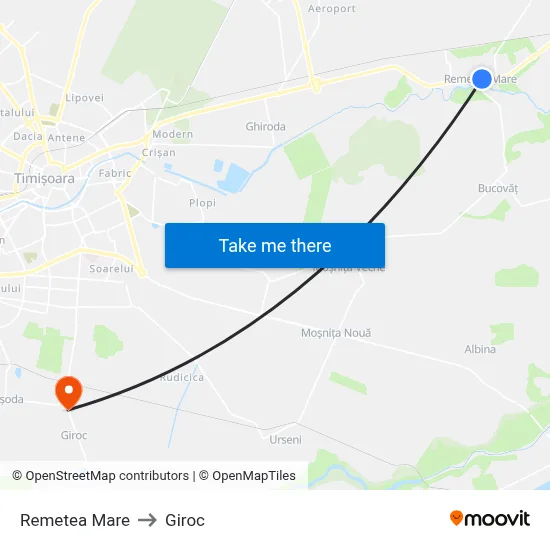 Remetea Mare to Giroc map