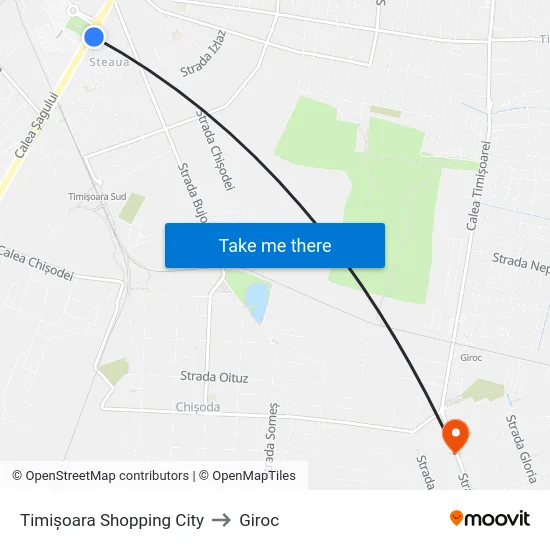 Timișoara Shopping City to Giroc map