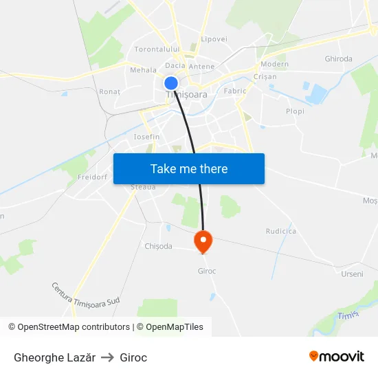 Gheorghe Lazăr to Giroc map