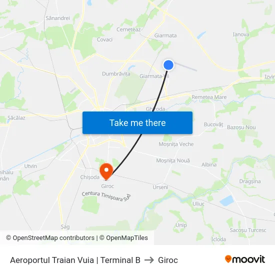 Aeroportul Traian Vuia | Terminal B to Giroc map