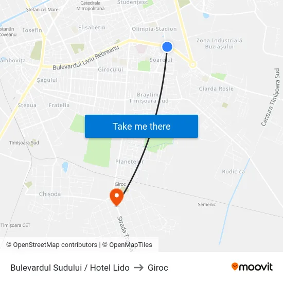 Bulevardul Sudului / Hotel Lido to Giroc map