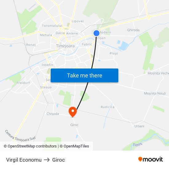 Virgil Economu to Giroc map