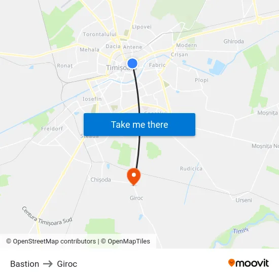 Bastion to Giroc map