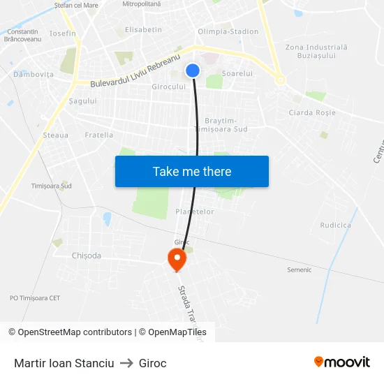 Martir Ioan Stanciu to Giroc map