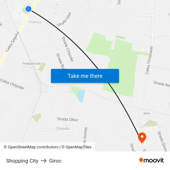Shopping City to Giroc map