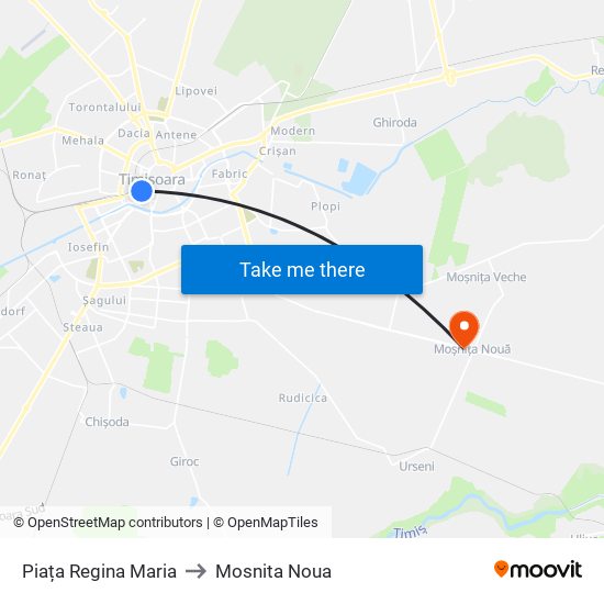 Piața Regina Maria to Mosnita Noua map