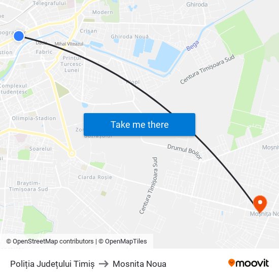 Poliția Județului Timiș to Mosnita Noua map