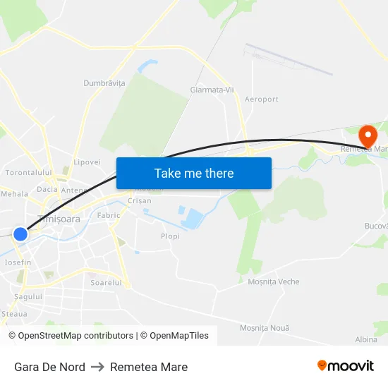 Gara De Nord to Remetea Mare map