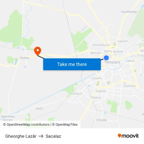 Gheorghe Lazăr to Sacalaz map