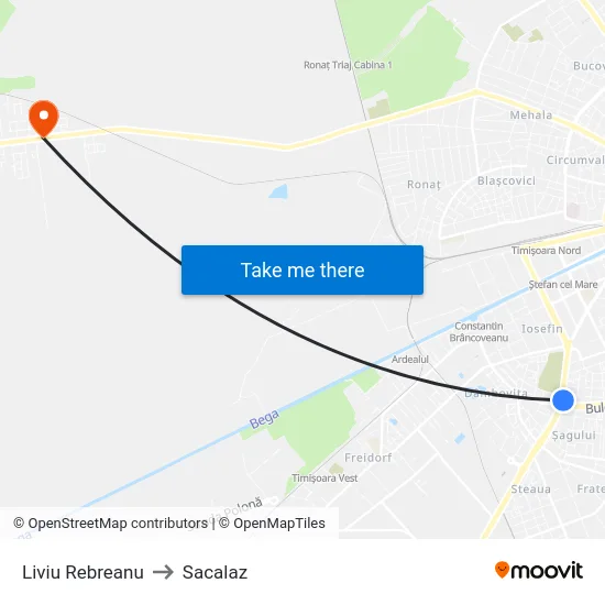 Liviu Rebreanu to Sacalaz map