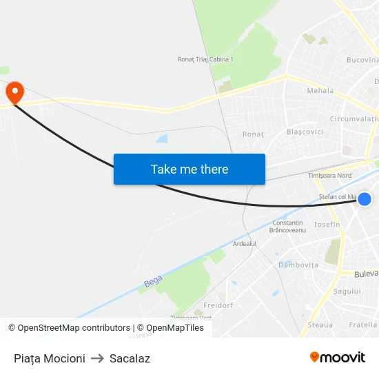 Piața Mocioni to Sacalaz map