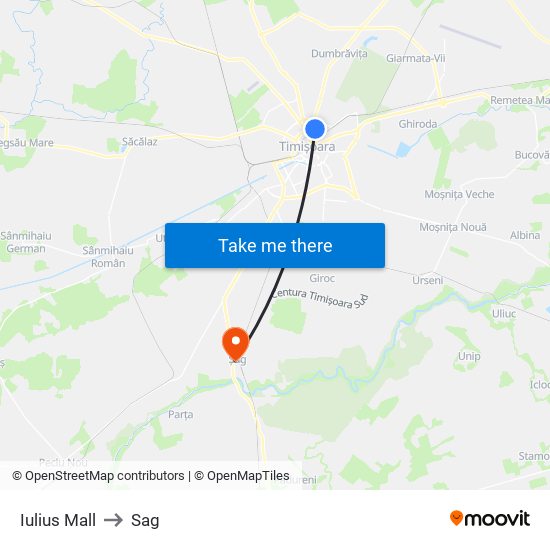 Iulius Mall to Sag map