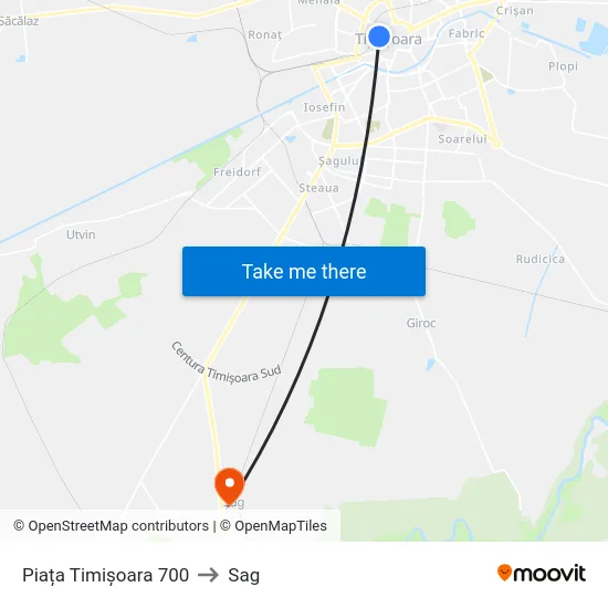 Piața Timișoara 700 to Sag map