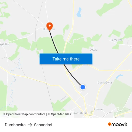 Dumbravita to Sanandrei map