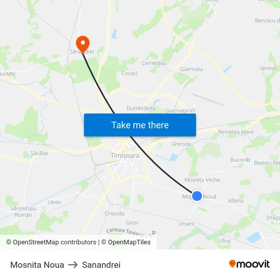 Mosnita Noua to Sanandrei map