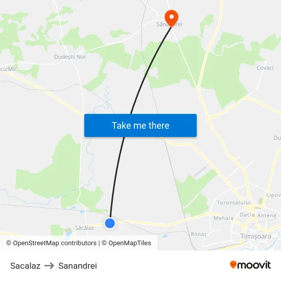 Sacalaz to Sanandrei map