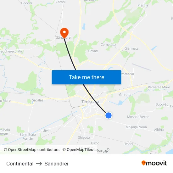 Continental to Sanandrei map