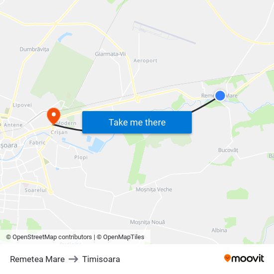 Remetea Mare to Timisoara map