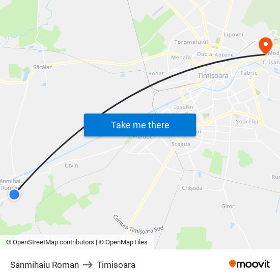 Sanmihaiu Roman to Timisoara map