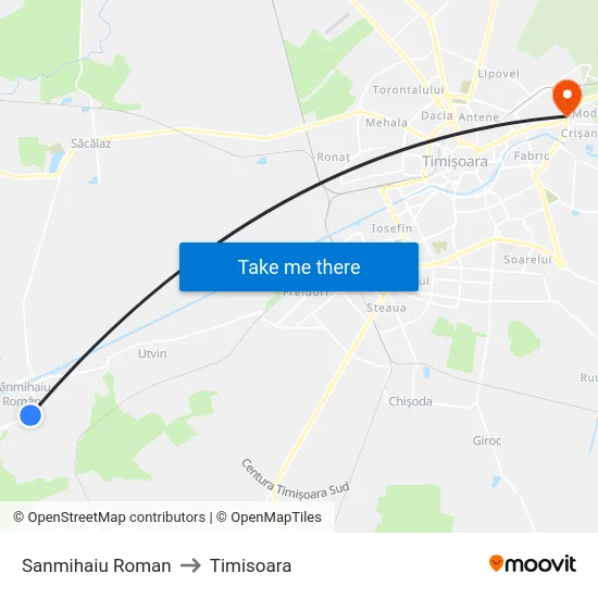 Sanmihaiu Roman to Timisoara map