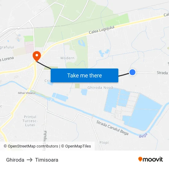 Ghiroda to Timisoara map