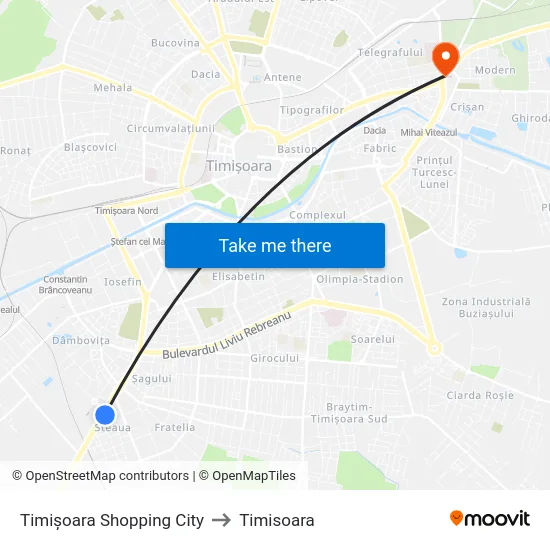 Timișoara Shopping City to Timisoara map