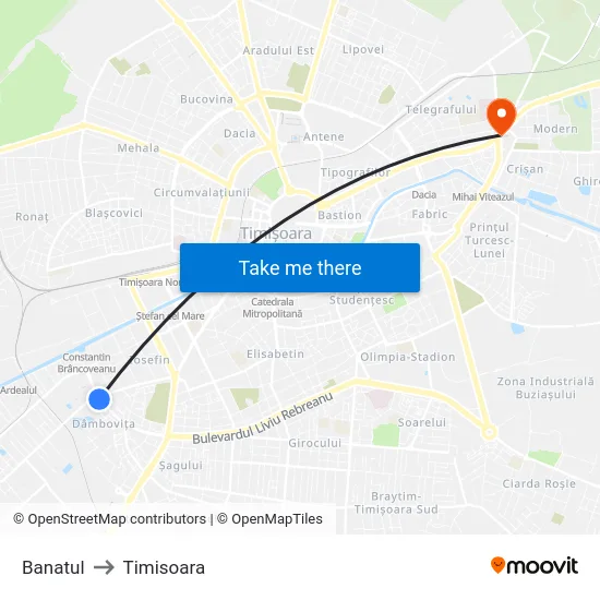 Banatul to Timisoara map