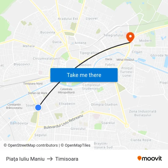 Piaţa Iuliu Maniu to Timisoara map