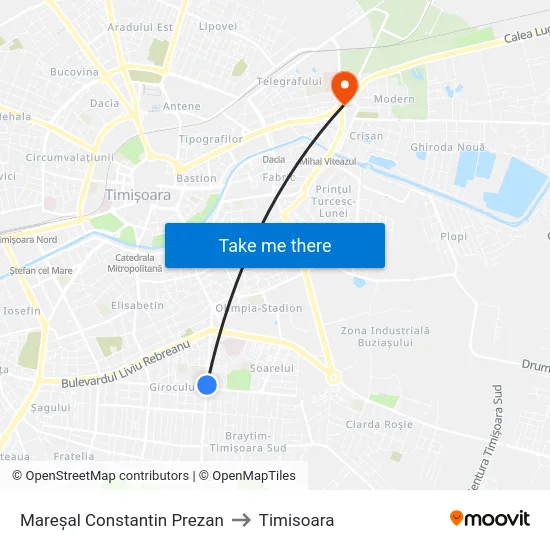 Mareșal Constantin Prezan to Timisoara map