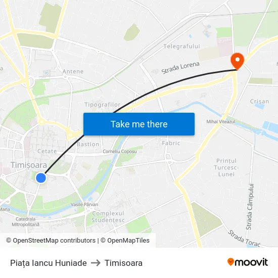Piața Iancu Huniade to Timisoara map