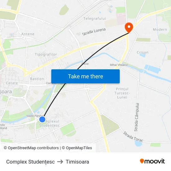 Complex Studențesc to Timisoara map