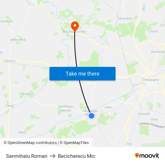 Sanmihaiu Roman to Becicherecu Mic map