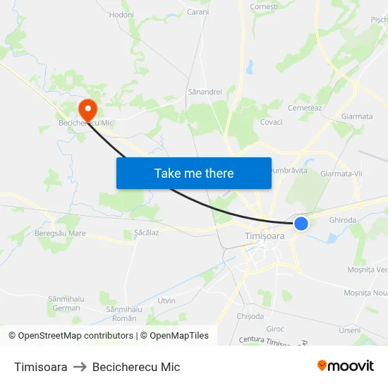 Timisoara to Becicherecu Mic map